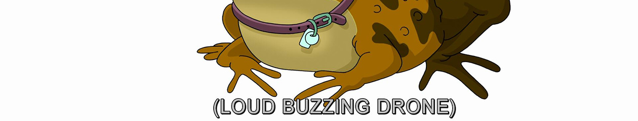 The lower half of the Hypnotoad's body, set against a white background. The Hypnotoad is a large toad character on the animated TV show Futurama. The caption: (LOUD BUZZING DRONE).