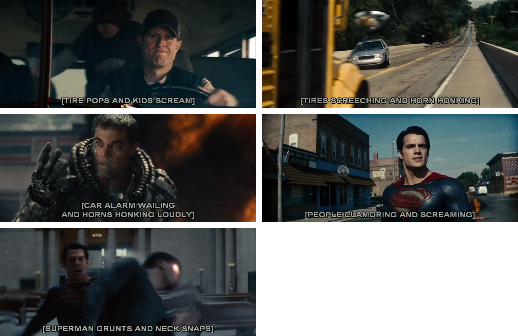 All five two-sounder captions in Man of Steel (2013)