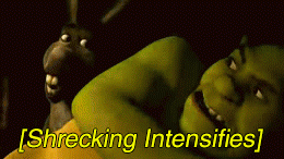A  vibrating image of Shrek Donkey from the Shrek movie. The image of the characters becomes increasingly distorted.