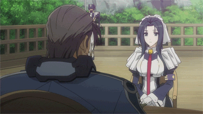 In this animated gif from an anime program, a line of Japanese dialogue enters the screen from the right and, when it comes into contact with the English subtitles, knocks them at an angle
