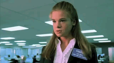 An animated reaction gif featuring George (Ellen Muth) from Dead Like Me saying, I dunno. Yeah. Maybe.